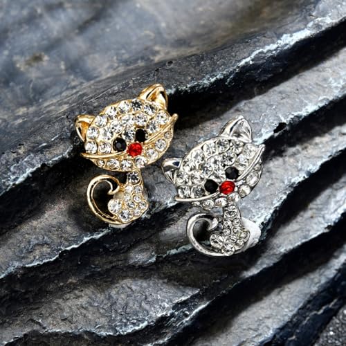 Image of Cute Cat Collar Brooch Pin for Women Girls Rhinestone Cubic Zirconia Kitten Animal Pet Lapel Pin Dress Hat Coat Backpack Badge Accessories Brooches Pins Dainty Jewelry Gifts Christmas
