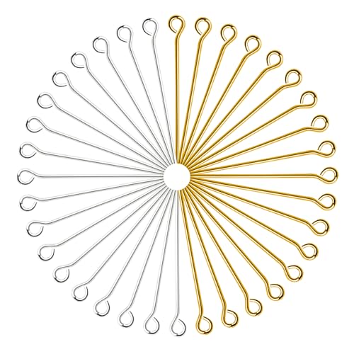 TOAOB 200pcs Eye Pins for Jewelry Making 18mm Gold Silver Brass Open Head Pins Findings for DIY Crafts Necklaces Bracelets Earrings