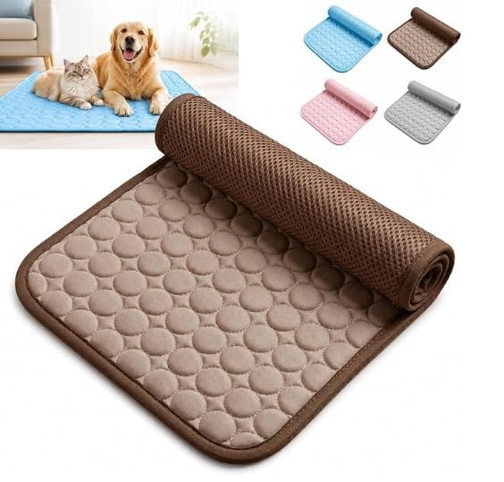 The Dog Hub Arctic Cooling Dog Mat, Instant Cool Pad for Dogs in Hot Summer,Chew-resistant Portable Cooling Pad for Crate (Coffee,L-70X55CM)