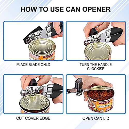 Manual Handheld Can Opener, Sharp Cutting Wheel For Smooth Edge Cut, Non-Slip Handle, Oversized Easy To Use Turn Knob, Includes Built In Bottle Opener #TOP5