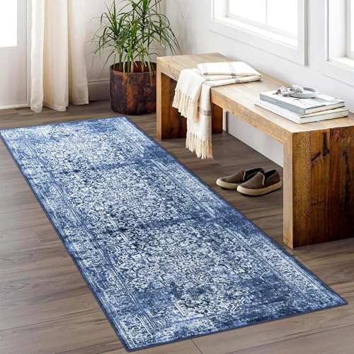 vivorug Runner Rug 2'x8' Vintage Washable Non-Slip Runners for Hallways Kitchen Entryway Laundry Room Carpet Hallway Runner Navy Blue