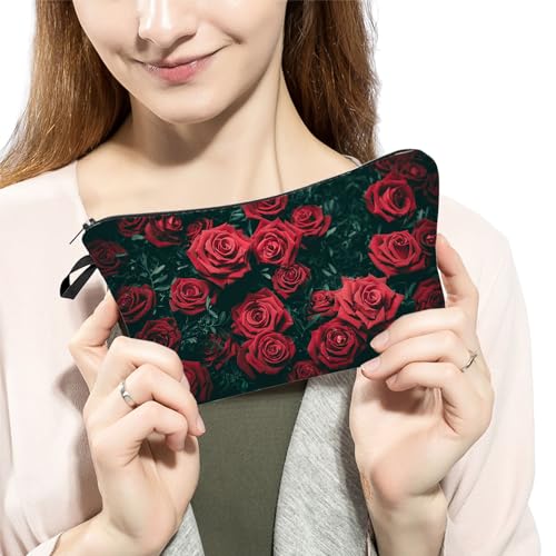 Red Rose Makeup Bag - Cute Travel Toiletry Zipper Pouch - Floral Cosmetic Bag Gift for Girls, Women, Sisters, Rose Lovers3