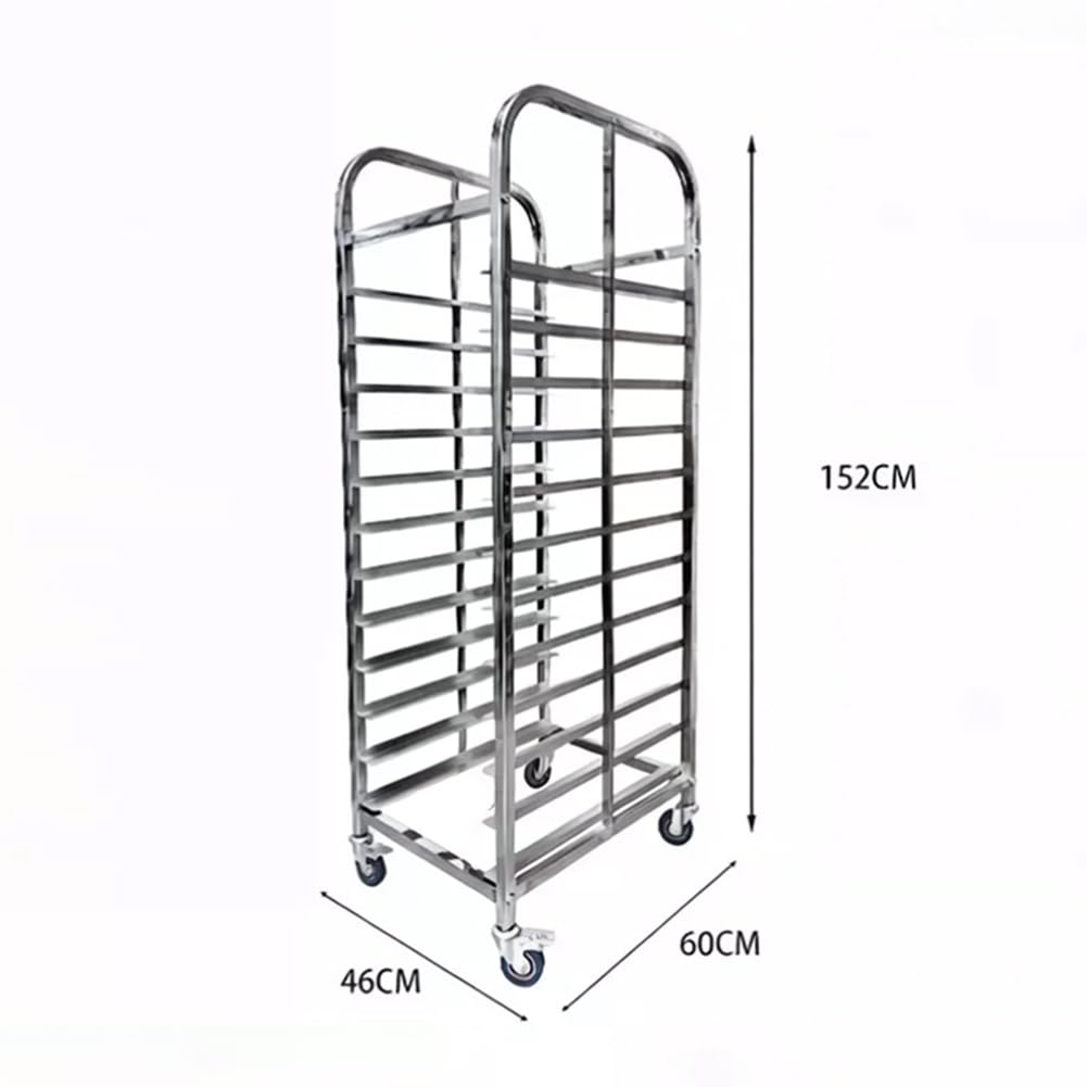 GRRICEPL Carrito de Aluminio con Ruedas para bandejas de panadería, Equipo para Hornear Pan | Carrito Comercial Para Bandejas De Pan, Estante Móvil Para Enfriamiento De Productos Horneados(46x60x152 cm)
