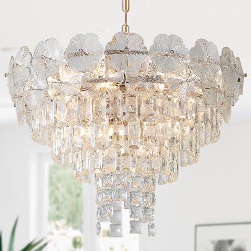 Fashtop 24" Crystal Gold Chandelier Modern Flower K9 Crystal Chandelier