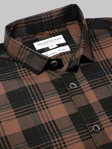 Image of Majestic Man Comfort Cotton Slim Fit Checked Casual Shirt for Men