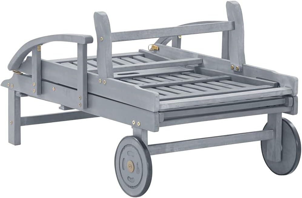 Patio Sun Lounger Gray,Outdoor Chaise Lounge,Patio Lounge Chair,Beach Sunbathing Chair,Camping Chair,Portable Loungers,Adjustable Backrest and Footrest,for Patios,Pools,Camping,Solid Acacia Wood