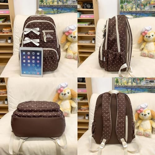 Teclado Kawaii Backpack with Cute Accessories Nylon Casual Bookbags with Pendants Lightweight Laptop Bag Travel Daypacks (Brown)4