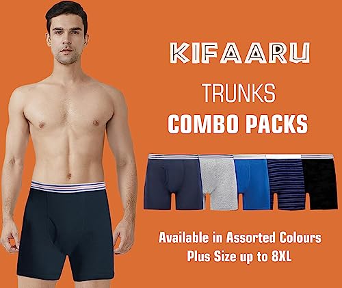 Image of Men's 100% Cotton Plus Size High Waist Regular Fit Solid Boxer Briefs Innerwear Long Trunks Full Underwear