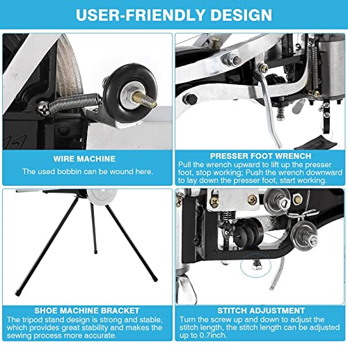 IRONWALLS Shoe Repair Machine with Replacement Parts, Heavy Duty Cotton Nylon Line Metal Manual Leather Sewing Machine with Spare Part Accessories, Hand Shoe Mending Machine for cloths, Bags, Tents
