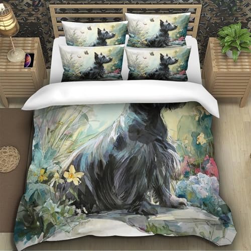 Scottish Terrier housse de couette 3D lit simple 135x200 microfibre - 5