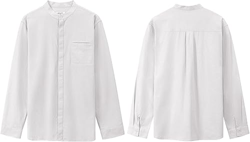 Miniatura 7 de Camisas casuales de lino de algodón de manga larga para hombre, con botones, lisas, lisas, enrollables, para verano y playa