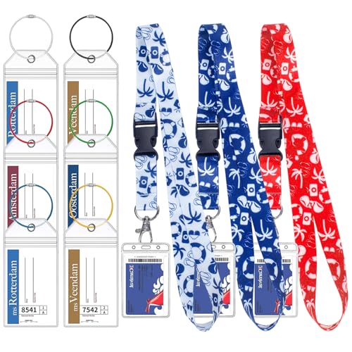 Holland America Luggage Tag Holders with Lanyard Waterproof Cruise Luggage Tag Holder with Lanyards and Ship Card Holder for Holland America & Carnival Lines (6 Holders+3 Lanyard)