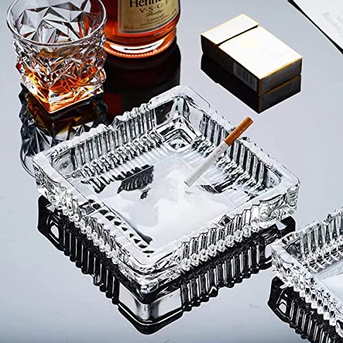 Image of NeWine Italian Premium Glass Ashtray | Tabletop Ash Tray for Indoor & Outdoor Use | Home Decor Ashtray | Hard Glass | BPA Free (Classic Square)