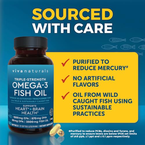 Image of Omega 3 Fish Oil Supplement for Women and Men - 2500 mg Triple Strength Fish Oil per Serving with Omega 3 Fatty Acids Including EPA, DHA DPA - 180 Pescatarian-Friendly Softgels