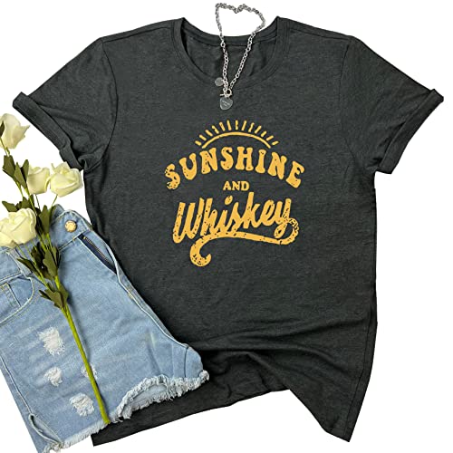 MAXTREE WomenSunshine and Wiskey Graphic Cute T Shirts Funny Tees Dark Grey XX-Large