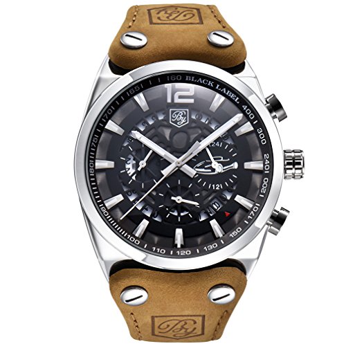 BENYAR Watches Classic Fashion Waterproof Chronograph Sport Leather Band Wrist Watch for Men (White)