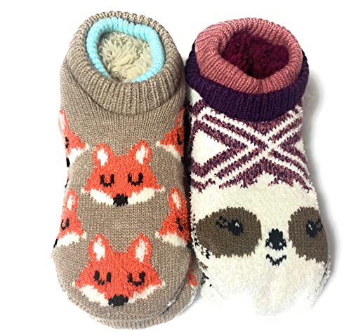 3 Pack fuzzy Fun Slipper Socks Women's Shoe Size 4-10 ~ Safety Dots Non-Slip Grippers