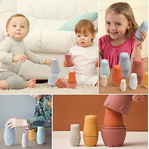 Macabaka 8 Pieces Russian Nesting Dolls, Silicone Nesting Dolls With 2 Set Bears Shapes Nesting Dolls Montessori Educational Stacking Games Toys Nesting Doll Toys For Toddlers #TOP5