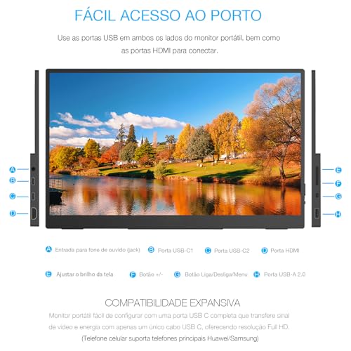 Xixaomiro 14.1 Polegadas Portátil Monitor FHD Touchscreen para computador, 1920 * 1080, IPS, Ecrã ex