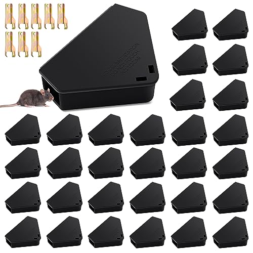 Qualirey 36 Pcs Mice Station with Key Triangle Mouse Station Lockable Reusable Bait Box, Enclosed...
