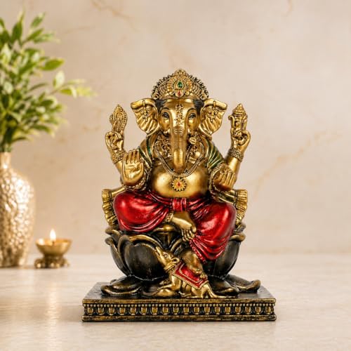 Image of ARMONIA Premium Lord Ganesha Idol for Home Decor - 9.8Inch Handmade Ganesh Murti |Antique Finish Ganpati Statue for Mandir,Office Desk |Polystone |Best Spiritual Gift for Diwali,Wedding & Housewarming