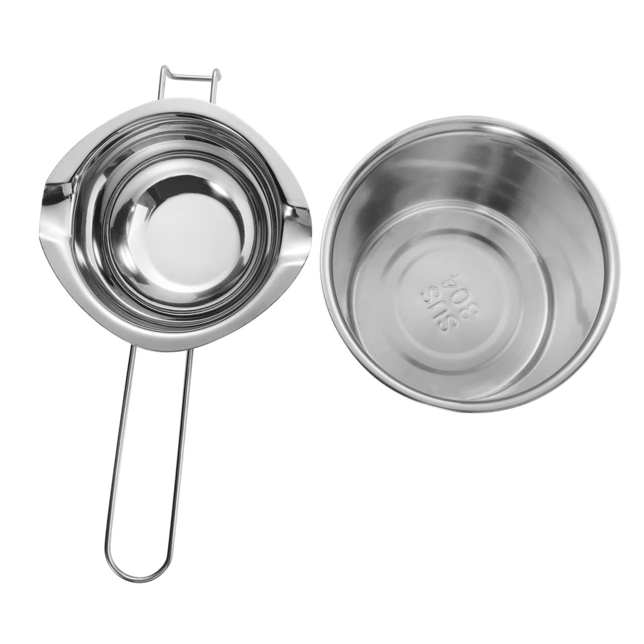 Cabilock 2pcs Stainless Steel Chocolate Melting Pot Practical Handle Wax Melting Boiler for Butter Candy and Candle Making Inner Pot