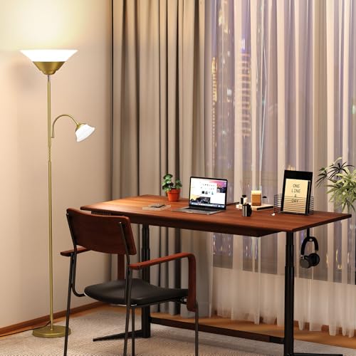 Image of SIBRILLE 2-in-1 Torchiere Floor Lamp, 34W Super Bright LED Standing Lamp with Remote & Touch Control, 72 inch Dimmable Adjustable Corner Reading Lamp for Living Room, Bedroom, Office, Gold