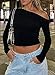Darong Women's Casual Boat Neck Off Shoulder Long Sleeve Slim Fit Crop Top Going Out Shirts Y2K Tight T Shirts 9026 Black Medium
