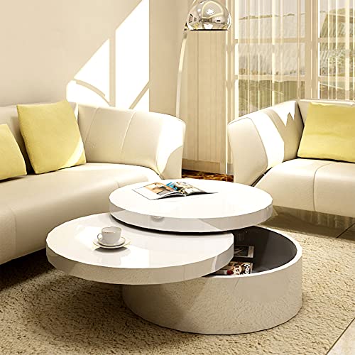 Drehbarer mehrschichtiger Couchtisch mit Stauraum, runder Beistelltisch, niedriger Tisch, moderner leichter Luxus-Teetisch, multifunktionales Möbel, 60 cm – Bild 3
