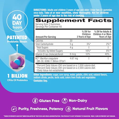 Image of Digestive Advantage Probiotics - Digestive Health,Probiotic &VIT D,Daily Probiotics -Women &Men Occasional Bloating,Minor Abdominal Discomfort &Gut Health, 80 Count Natural Fruit Flavors (Pack of 12)