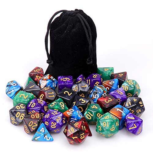 5 x 7 DND Dice Polyhedral Dice Set, Yotako Double-Colors Polyheral Game Dice with Velvet Dice Bag D4 D6 D8 D10 D12 D20 Dice for DND RPG MTG Dungeons and Dragons Dice Games Pathfinder Dice