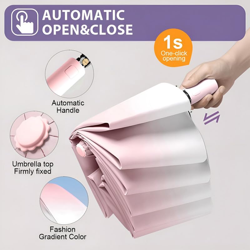 Image of Contacts Compact Folding Umbrella - Windproof Travel Umbrella with Automatic Open /Close, Waterproof, UV Protection, Portable Umbrella for Men, Women & Kids