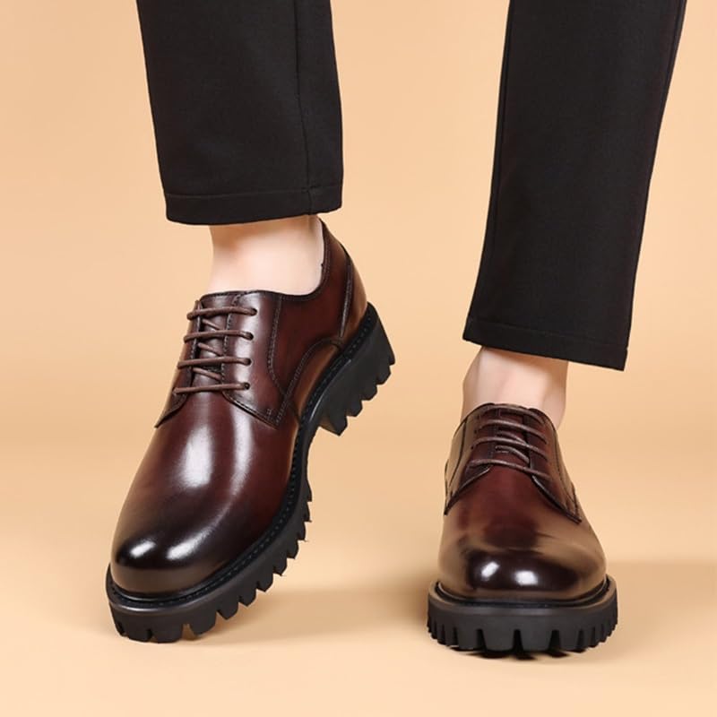 Men's Oxfords Business Dress Shoes Men's Classic Round Toe Gradient Design Tuxedo Brogue Business Shoes Casual Retro Wedding Work Oxford Shoes Slip-On Anti-Slip Mid Chunky Heels Loafers Dress Shoes(Br4