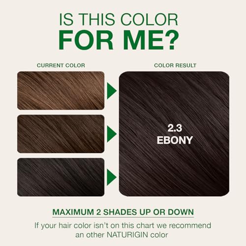 Image of Naturigin Permanent Hair Color, 2.3 Ebony Black, Ammonia Free, 100% Gray Coverage, Nourishing Natural Formula, For All Hair Types, Long-Lasting, Vegan & Cruelty-Free, 1 Pack