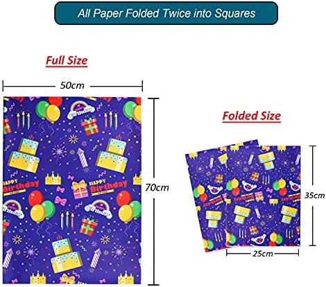 Birthday Gift Wrapping Paper, 8 Pack 70x50cm Folded Sheets with Free Birthday Card for Men, Women, Kids Presents Wrap