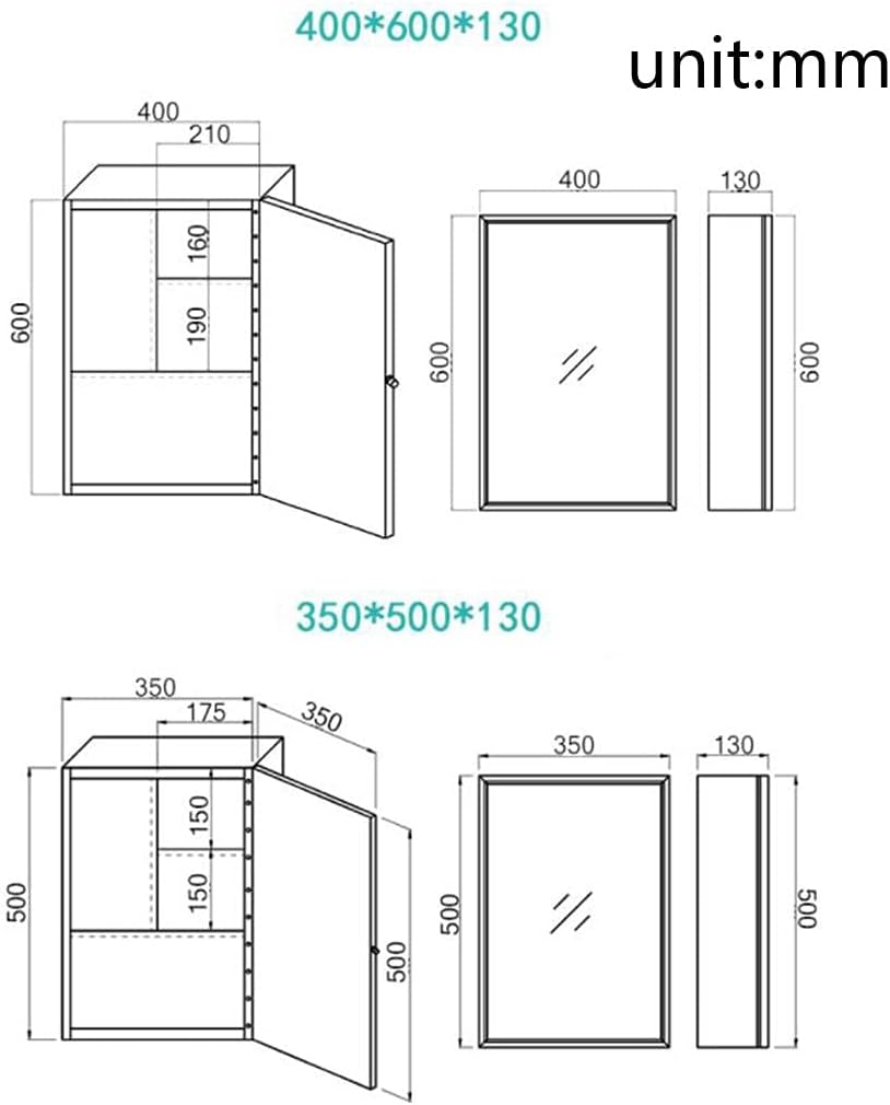 Stainless Steel Bathroom Storage cabinets Wall-Mounted Mirror Cabinet Storage Mirror Box Mirror with Shelf Bathroom Cabinet with Mirror Door (Color : Silver, Size : 35 * 50 * 13cm)