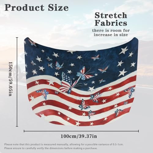 Image of Car Hood Cover Stretch Polyester Fabric Cover American Flag Butterfly Car Hood Covers Protector Easy Installation Removable Automotive Accessories Suitable for Cars
