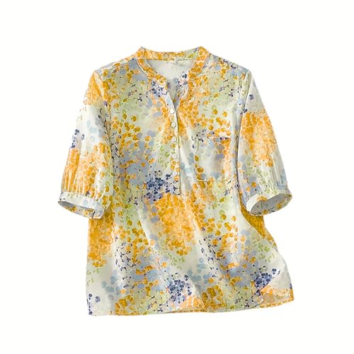 Image of Gufrina Women's Blush Pink Abstract Printed Western Top with Mandarin Collar, Half Button Placket and Relaxed Fit Sleeves