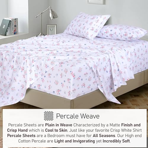 RUVANTI 100% Cotton California King Sheet Sets, 4 Pieces, Soft & Breathable Percale Weave Bedding, Deep Pocket 14", Hotel Standard, Crisp Cool Feel & Durable, Perfect Floral Sheets, Funa Flora