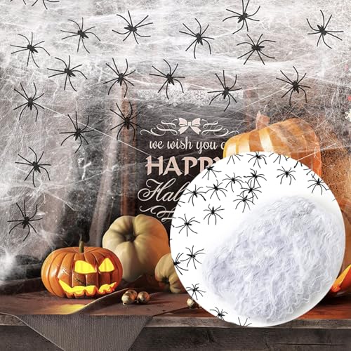 50 STK Realistische Spinnenfiguren Halloween Dekoration & 200g Weiß Halloween Spinnennetz Dekoration, Schwarz Kunststoff künstlichen Spinnen, Spinnenweben für Outdoor Garten Party Gruselszene., 3.88 €