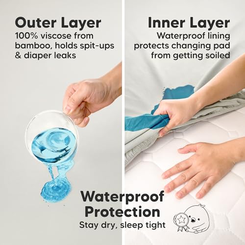 Image of 2-Pack Waterproof Changing Pad Covers Boy, Girl - 32x16 Soft Viscose Derived from Bamboo Baby Changing Table Cover, Wipeable Diaper Change Pad Sheets, Nursery Contour Baby Diaper Change Liner (Sage)