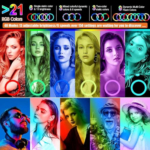 11.5 Zoll Ringlicht mit Stativ Handy, Tisch LED Ring Light Kamera Handystativhalter mit Ringleuchte für YouTube, Selfie, Makeup, Fotografie, 40 RGB-Modi 13 Helligkeit 4