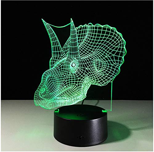 Preisvergleich Produktbild Kreatives Geschenk Triceratops Dinosaurier 3D Nachtlicht USB LED Tischlampe Haushalt Schlafzimmer Schlafen 7 Farben Nachtlampe Für Kinder 7 Farben Ändern
