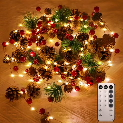 Pechfun Christmas Garland with Lights, 9.8 Ft 60 LED Red Berry Pine Cone Battery Operated Christmas Garland with 8 Modes Remote for Fireplace Stairs Table Door Wall Xmas Tree Indoor/Outdoor Decor Pechfun Christmas Garland with Lights, 9.8 Ft 60 LED Red Berry Pine Cone Battery Operated Christmas Garland with 8 Modes Remote for Fireplace Stairs Table Door Wall Xmas Tree Indoor/Outdoor Decor