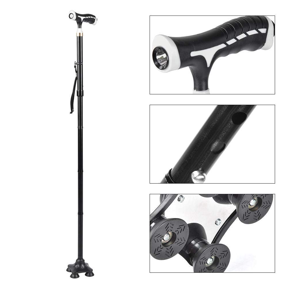 Bastone di Supporto Pieghevole per Camminare Le stampelle per Anziani Regolabili Possono con Luce a LED e 4 mangimi per Anziani, stampelle Times