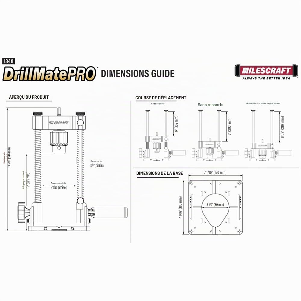 Milescraft 1348 Drill Mate PRO – Guide de forage portable robuste, mandrin de 1,2 cm, fixation de gabarit de perçage de précision pour percer des trous inclinés ou droits, fixation de guide de perçage