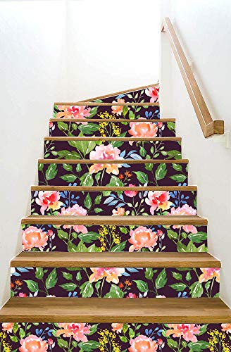 Blooming Wall Dpy06 Peel&Stick Handpainting Watercolor Pink Roses With Green Leaves Floral Self-Adhesive Prepasted Wallpaper Wall Mural Wall Decor #TOP5