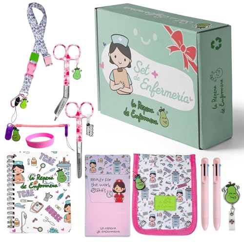 La Repera de Enfermera® Pack de Enfermería 10 piezas | Regalos para Enfermeras | Salvabolsillos de enfermeria + 2 tijeras + Organizador de bolsillo enfermeria + Accesorios enfermeras (PINK NURSEES)