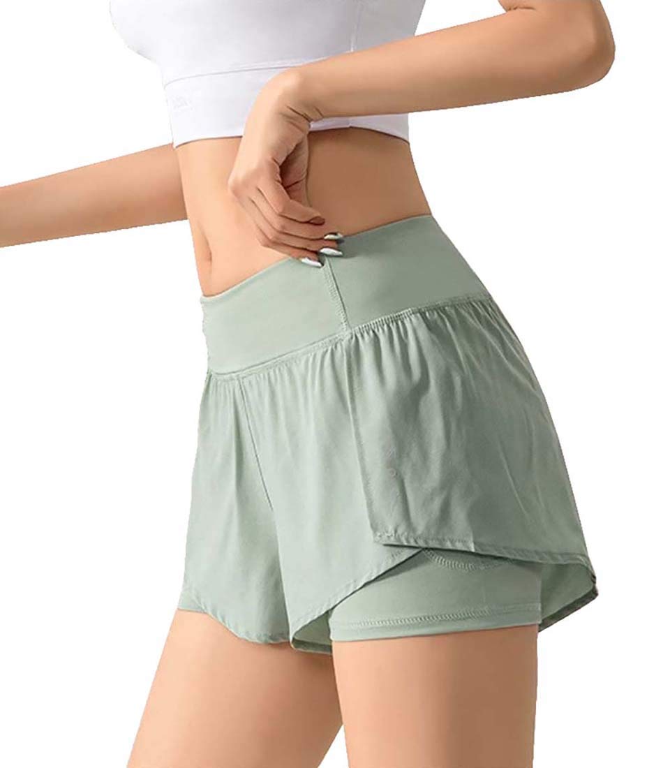 YSENTO Pantaloncini Sportivi Da Donna 2 In 1, Corti E Leggeri, Con Tasca Porta Cellulare, Per Corsa, Fitness E Yoga, Asciugatura Rapida, Neri