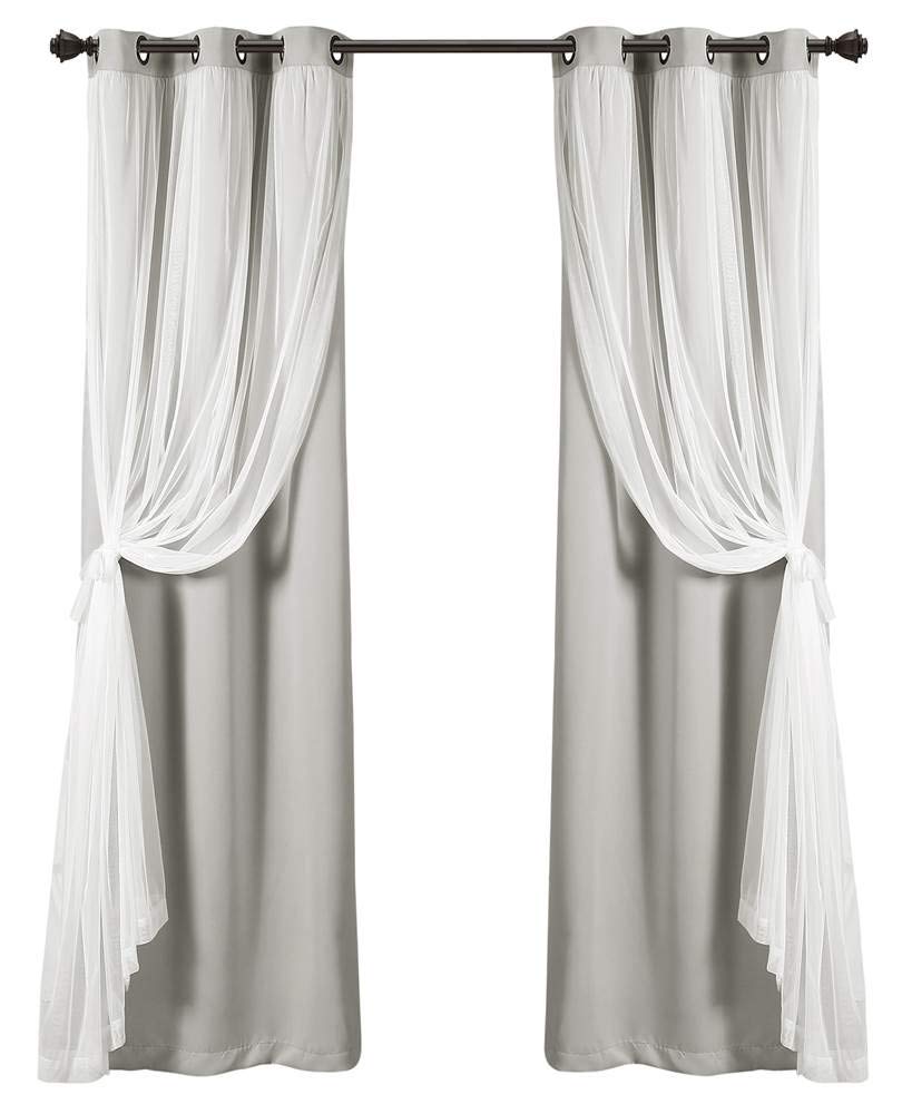 Lush Decor Sheer Grommet Curtains Panel with Insulated Blackout Lining, Room Darkening Window Curtain Set (Pair), 38"W x 120"L, Light Gray